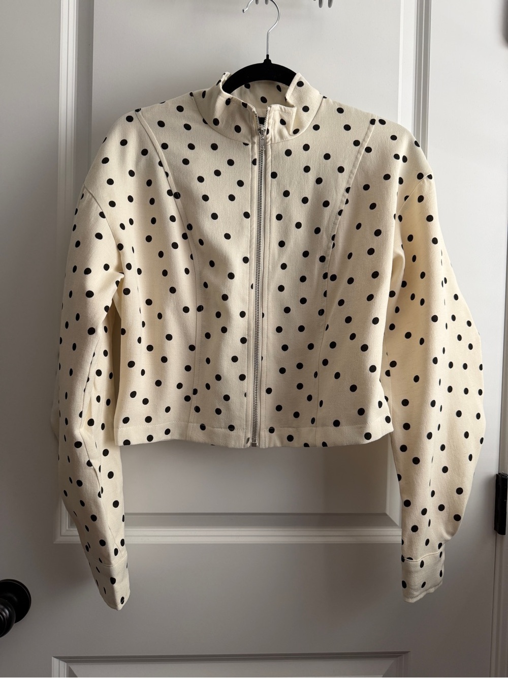 Cider Cream Polka Dot Zip Bomber Jacket